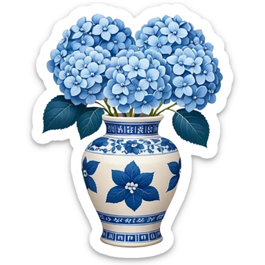 Blue and white floral chinoiserie vase with hydrangeas  sticker