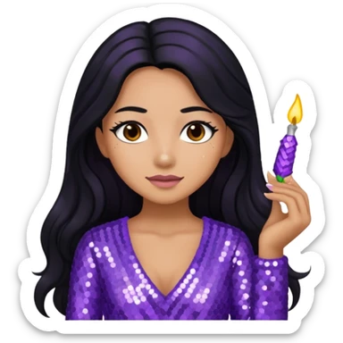 Esther from The Bible with long black hair, lavender sequin outfit sticker