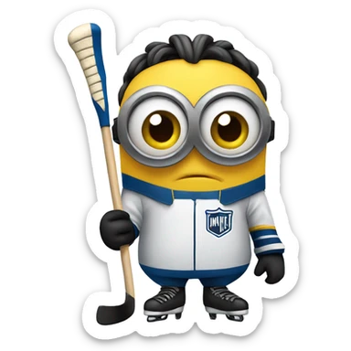 Minion dressed as a hockey player with an intimidating look on his face sticker