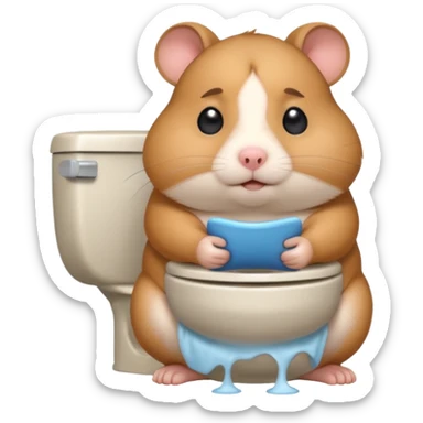 Cute chubby cartoon-style hamster sitting on toilet pooping looking guilty sticker