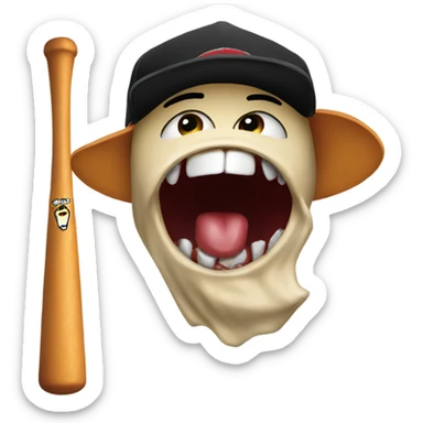 Emoji biting lips with snap back bat sticker