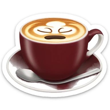 cappuccino in a burgundy mug with saucer sticker