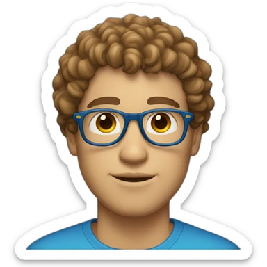 A light skinned guy with short brown curly hair, glasses and blue eyes sticker