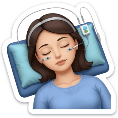 brunette woman sleeping polysomnography sleep test with electrodes attached to head sticker