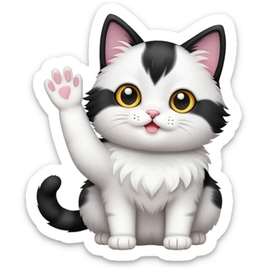 a cute black and white cat waving sticker