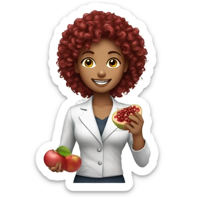 dietitian girl dark red curly hair eating a pomergranate sticker