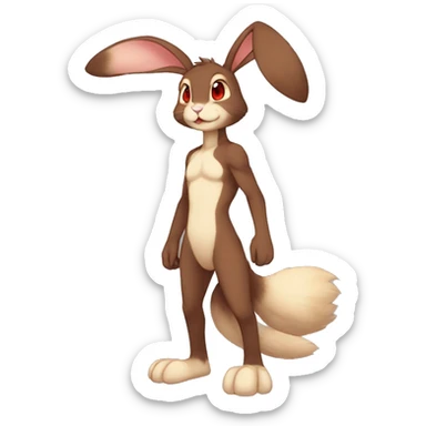 Anthro, Sona, Dark-Brown, Normal-type-Ground-type Tan-Rabbit-Fakémon with Dark-Red eyes, beige ears, beige belly, beige paws, beige feet, beige freckles, full body sticker