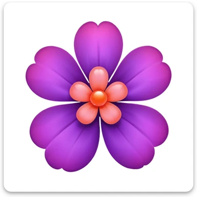 elegant flower emoji with five rounded purple petals, glowing coral-pink sphere in the center, light pink rounded square background, minimal intelligent sticker