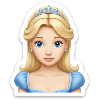 ultra simplified Cinderella, blue dress, blonde hair, very minimal details, slightly zoomed out to show more of dress sticker