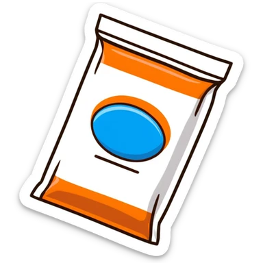 cartoon sugar packet with blue label sticker