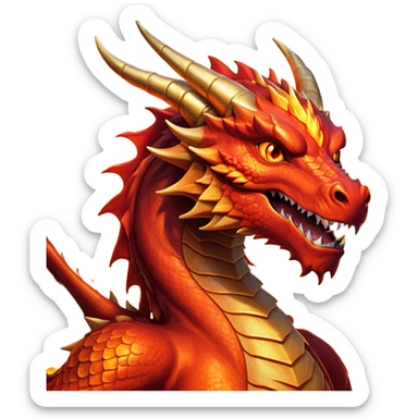 cinematic-noble-fierce-fire-dragon-portrait-emoji,-poised-and-imposing,-with-a-muscular,-scaled-body-ablaze-in-fiery-hues-of-crimson,-molten-orange,-and-molten-gold,-and-intense,-burning-eyes-that-mirror-the-heart-of-a-volcano;-rendered in detail sticker
