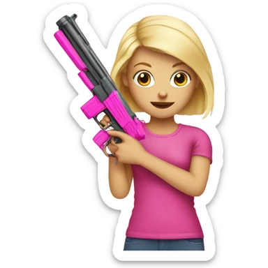 blonde hair girl holding big pink gun sticker