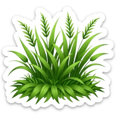Large sprigs of grass made of felt texture, scrapbooking style, transparent background sticker