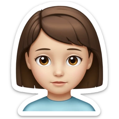 Head without neck of a 10-year-old girl with pearly skin, short brown hair partially pulled back, and a slight fringe on her forehead. sticker