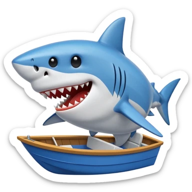 shark taking a bite of a boat, emoji style sticker