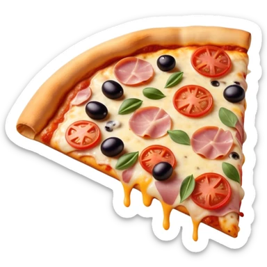 Beautiful pizza with ham, tomatoes, mushrooms and olives sticker