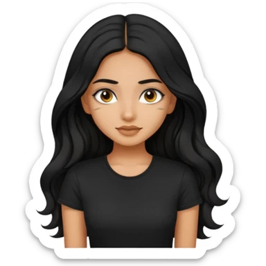 a pretty tan indian bratz girl. eyeliner on, wearing a black tshirt. wavy long BLACK coloured hair sticker