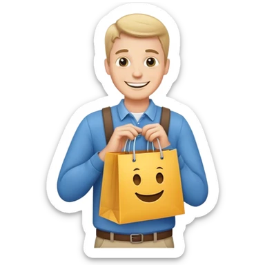white man going happily with shopping bags sticker
