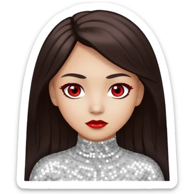 Bloody Mary with light skin, long dark brown hair, red eye, white sequin outfit sticker
