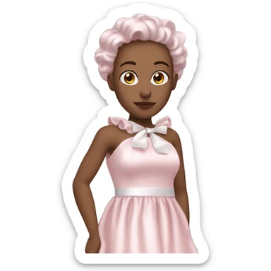 satin soft pink dress with ruffle and with ribbon in people white tone sticker