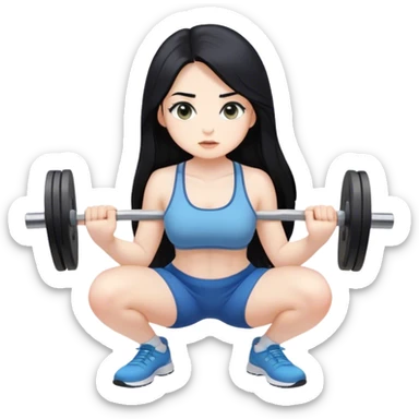 Pale girl with long black hair squatting weight sticker