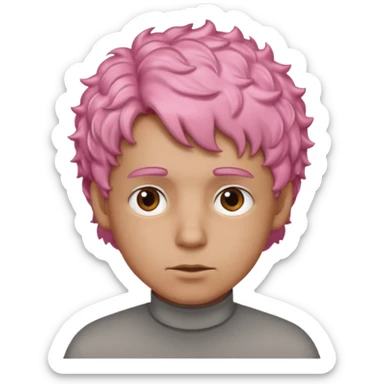 man with short, curly pink hair, light brown skin, and a neutral facial expression. sticker