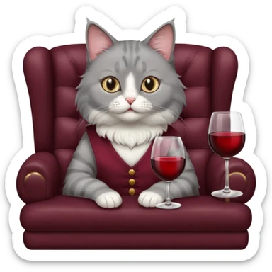 gray Cat sitting On A Couch With Wine sticker