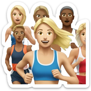 Marathon runner fit women with blonde hair sticker