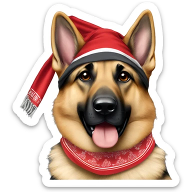 German Shepherd wearing an Ohio state bandana sticker