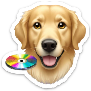 golden retriever with CD in his mouth sticker