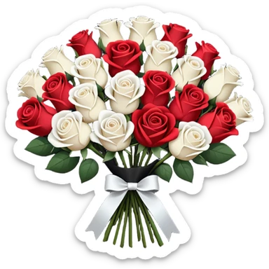 White rose and red rose bouquet with black paper  sticker