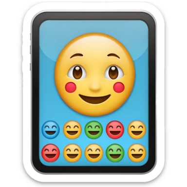 Create a realistic emoji of a device detecting different languages by analytics  sticker