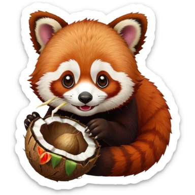 Red panda eating a coconut  sticker