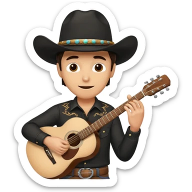 Man wearing a black cowboy hat, playing the guitar sticker