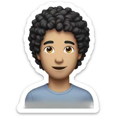 man with white skin and black curly hair, wear casual shirt , closeout face sticker