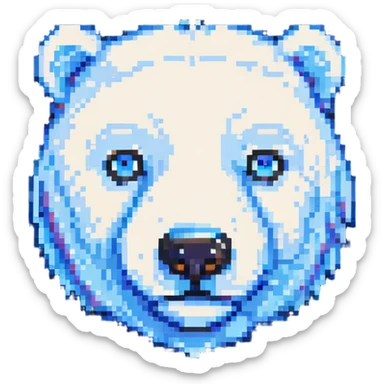 pixel art polar bear face, chibi style sticker