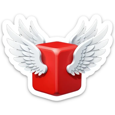 Red lucky block form super mario  with 2 white wings sticker