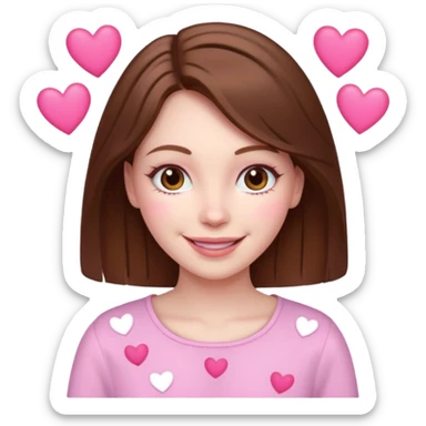 mujer con corazones rosas pelo cafe sticker