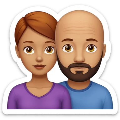 Couple. A bald man with dark brown beard and a girl with light skin. She has dark yellow brown auburn hair. sticker