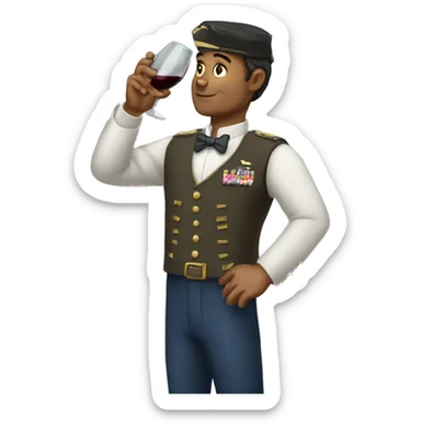 please make a man saluting while drinking a glass of wine sticker