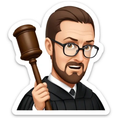 Wearing judges robes holding a gavel sticker