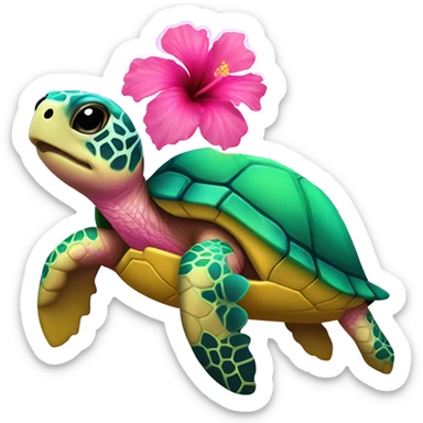 Lisa Frank Sea turtle with hibiscus  sticker