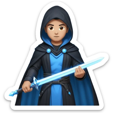 sci-fi space warrior human, glowing energy sword, hooded robe, heroic stance, 3D cartoon, mobile game character icon, clean background, no text
 sticker