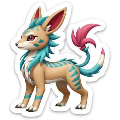  Tropical Tiny Marked Patterned Tribal WereGarurumon-Suicune-Linoone-Meloetta-Zangoose-fusion-hybrid-creature (full body) sticker