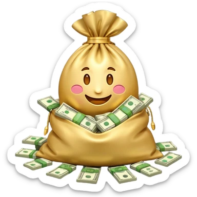 Luxury 3D emoji, overflowing money bag, stacks of cash, premium lighting, rich glossy look, ultra clean, transparent background


 sticker