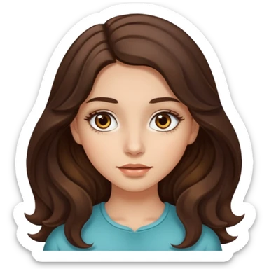 girl with wavy long dark brown hair, brown eyes, light to medium complexion, long lashes, almons shaped eye sticker