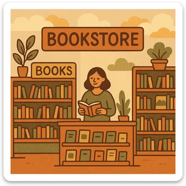 modern bookstore with geometric shapes, bold signage, spacious interior, modern decor, artistic touch sticker