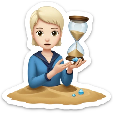 Character holding a broken hourglass, sand frozen mid-air sticker