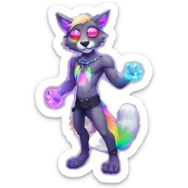 Furry, sparkle, iridescent, colorful, neon, edgy, cool, beautiful, divine, animal, anthro, full body, fursona, protogen sticker