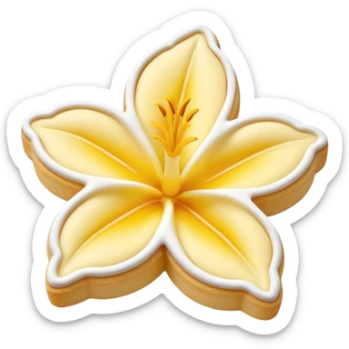 Realistic shortbread cookie in the shape of a lily flower with pastel yellow color jelly middle filling and sprinkled powder sugar on top. sticker